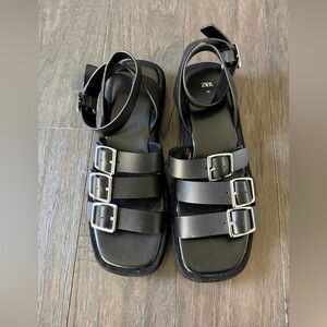 Zara Black Sandals with Silver Buckles